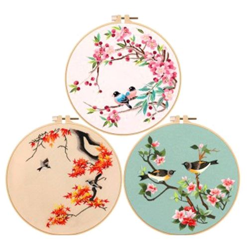 Kit de broderie bricolage 3 ensembles pour adultes débutants, comprend chat de vacances, cerceau, fils de couleur, outils