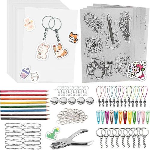 A5 Shrinkydink Kit Porte-Clés, Shrink Dinks Kits De Papier Pour Enfants Bricolage Art Craft Avec Porte-Clés Boucle D¿Oreille Hairclips Broche