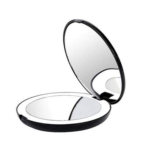 Miroir pliant portable avec lumière LED, loupe 10X, mini miroir à perles de lampe 12 noir