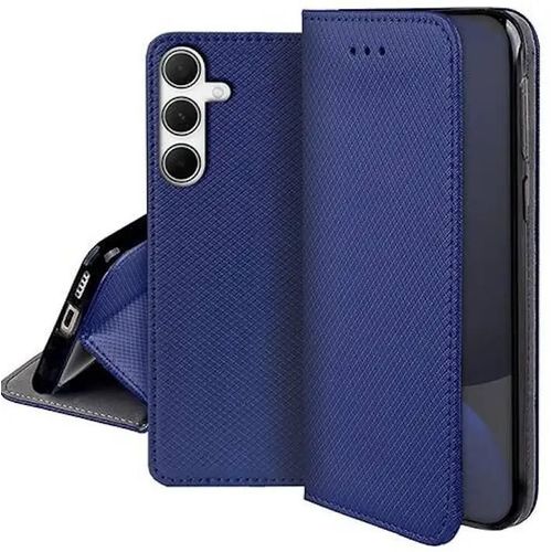 Housse Pour Samsung Galaxy S24 Fe 5g - Etui Coque Pochette Portefeuille + Verre Trempe - Bleu Magnet