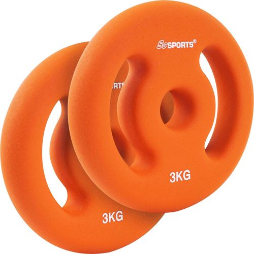 Scsports® Disques De Poids - Set De 2 X 3 Kg, 30/31 Mm, Fonte, Revêtement En Néoprène, En Orange - Plaques D'haltères Olympiques
