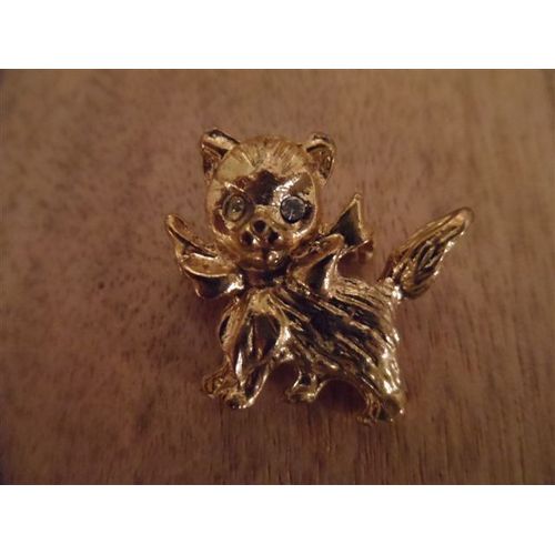 Broche Chat Métal Doré Et Strass