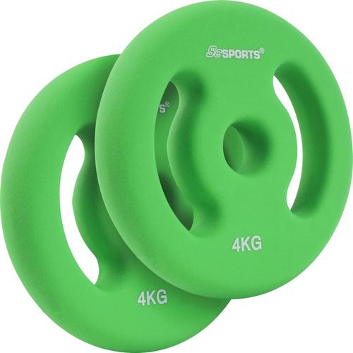 Scsports® Disques De Poids - Set De 2 X 4 Kg, 30/31 Mm, Fonte, Revêtement En Néoprène, En Vert - Plaques D'haltères Olympiques