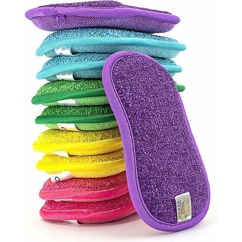 Lot de 10 Éponges Microfibres Lavables et Réutilisables ? Éponge Vaisselle et Cuisine ? Écologique ? Plusieurs Couleurs - Multiusage Magique Double Face