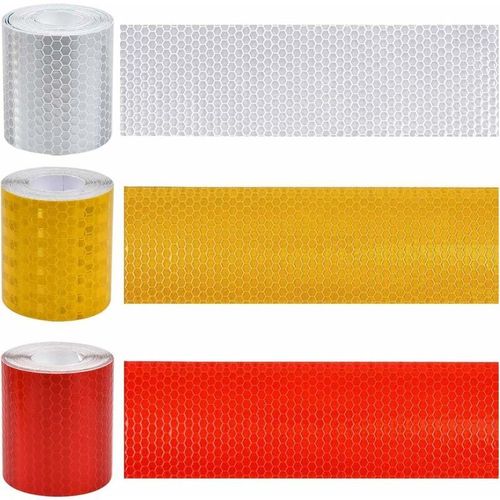 3Pcs Bande Reflechissante Autocollante ,Bande Reflechissante Casque Motocyclettes Blanc/Rouge/Jaune, Bande Reflechissante Vélo Bande Autocollante Voiture Pour Conduite De Nuit- 3 M × 50 Mm