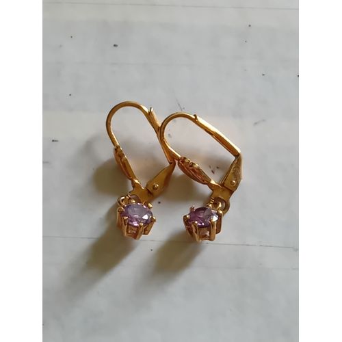 Boucles D'oreilles Doré Pierre Violette