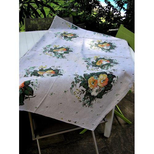 Nappe Rectangulaire 145x135 Motifs Fleurs Multicolores Lin