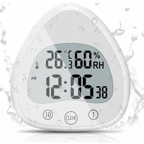 Horloge De Salle De Bain? Lcd Alarme Numérique Avec Horloge De Douche Tactile Étanche, Minuteries Étanche Thermomètre Horloge D'affichage Portable Avec Ventouse Pour Cuisiner, Apprendre?