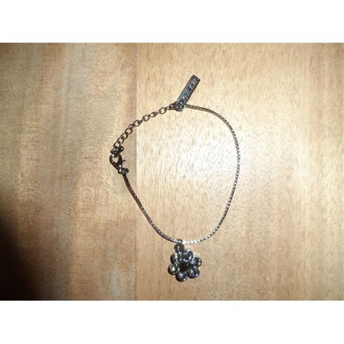 Bracelet Chaîne Breloque Fleurs Strass Gris