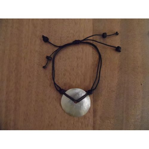 Bracelet Lacet 2 Brins Noir Pendentif Nacre