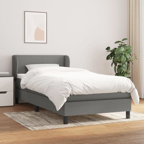 Vidaxl Lit À Sommier Tapissier Avec Matelas Gris Foncé 100x200cm Tissu