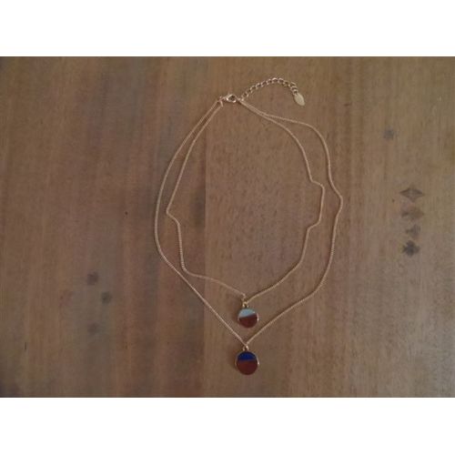 Double Chaîne Métal Doré 2 Pendentifs Doré Et Bleu