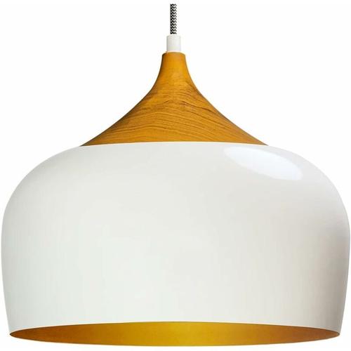 Lustre Métallique Blanc En Bois E27 Diamètre: 30 Cm