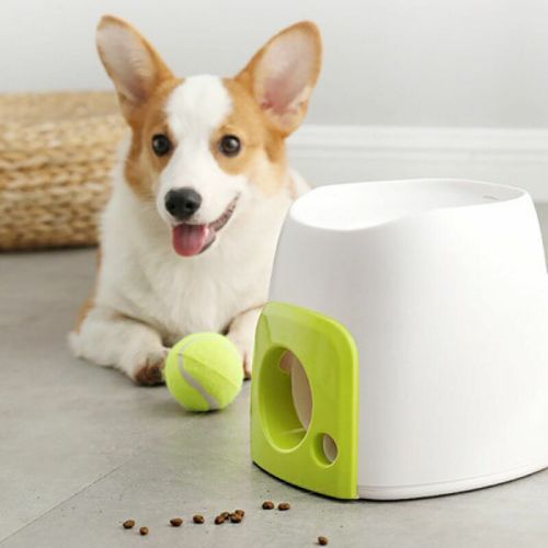 Lanceur De Balle Automatique Interactif Pour Chien - Machine De Récompense Alimentaire - Machine À Lancer De Balle De Tennis Pour Dressage De Chien-Blanc + Vert
