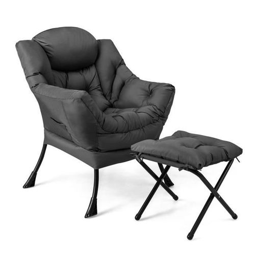 Costway Fauteuil Relax Avec Repose-Pieds Pliable, Fauteuil Scandinave De Salon Avec Coussin Amovible Pour Intérieur Extérieur Gris