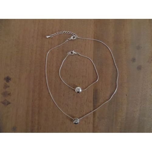 Collier Métal Argenté Pendentif Strass
