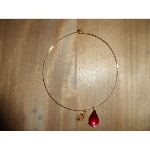 Collier Métal Doré Pendentifs Gouttes Doré Et Rouge