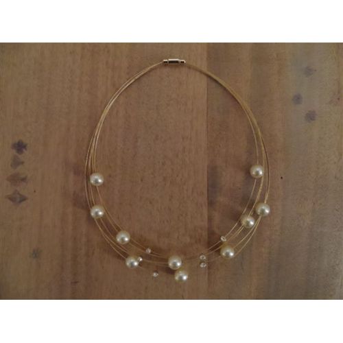 Collier 5 Rangées Métal Doré Perles Et Strass