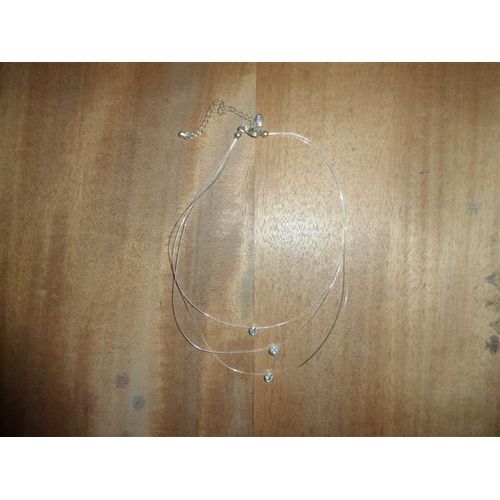 Collier 3 Rangées Nylon Pendentifs Strass