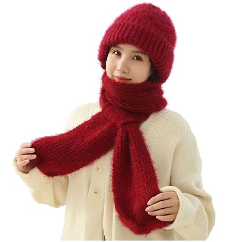 Cagoules En Acrylique Doublées De Peluche Pour Femmes Capuche Écharpe Chapeau Coupe-Vent Protecteur D'Oreille Intégré À La Mode Casquette D'Hiver-B