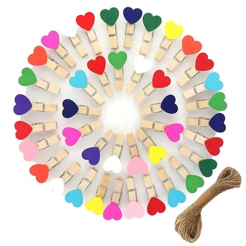 80 pièces en bois coeur pinces à linge Mini coeur Photo Clips coloré petites épingles à linge pour l¿artisanat photo suspendue affichage
