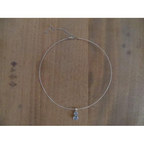 Collier Métal Argenté Pendentif Double Strass Bleu Clair