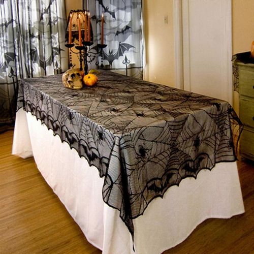 Cadeaux D¿Halloween Dentelle Halloween Décoration Nappe Chemin De Table Noir Araignée Tissu 95,9 Pouces