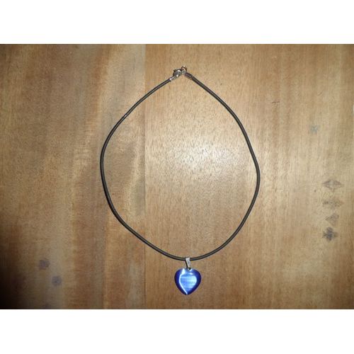 Collier Cordon Caoutchouc Pendentif CUr Nacré Bleu