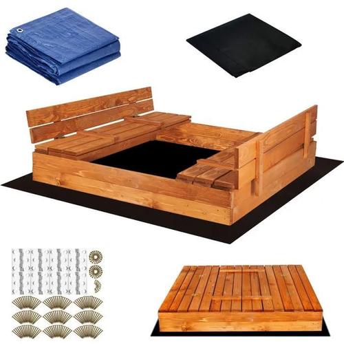 Springos® Bac À Sable En Bois Avec Bancs - 150 X 150 Cm - Avec Couvercle