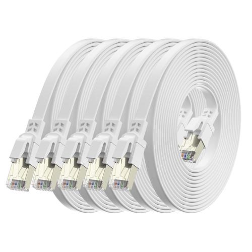 Câble Ethernet Cat8 0,5M 5 Pièces, 40 Gbit/S 2000 Mhz Câble Réseau Gigabit Lan Haute Vitesse Avec Rj45 Et Connecteur Plaqué Or Câble Internet Pour Routeur, Pour Laptop, Pour Ps5-Blanc