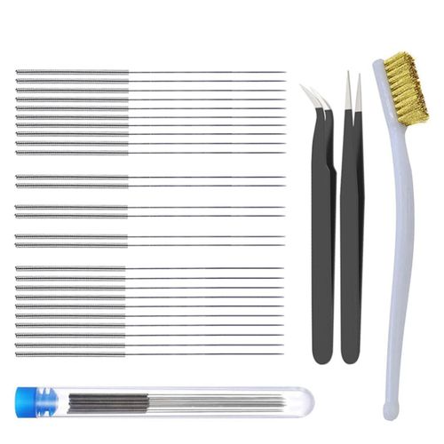 30 Pcs 3d Imprimante Pièces Buse Pliable Nettoyant Hotend Nettoyage Aiguille Foret Brosse Pince À Épiler Outil 