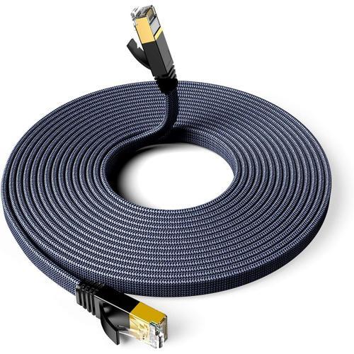 8M Câble Ethernet Cat7, External & Internal Lan Cable 10Gbit/S 600Mhz Plat Tissage Nylon Stp Rj45 Cable Aver Salles Informatiques Extérieures Industrielles Et D'Entreprise, Avec 10 Clips