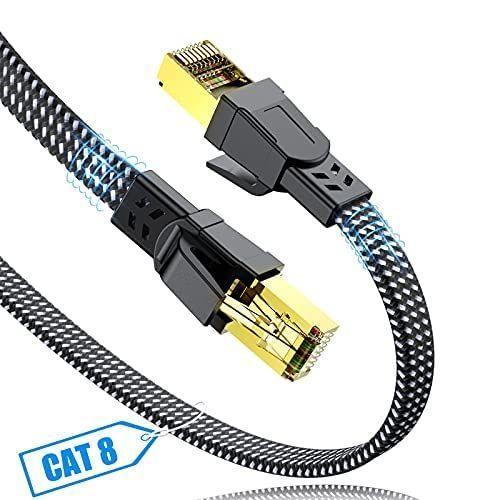 Câble Ethernet 2M, Cat 8 Rj45 Double Blindage 40Gbps 2000Mhz Cordon De Raccordement Lan Tressé En Nylon Haute Vitesse Tressé Compatible Avec Pc Ps5 Ps4 Xbox Routeur Modem Switch Décodeur Tv Box