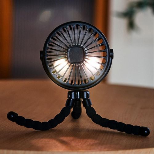 Mini ventilateur silencieux rechargeable USB portable bleu 3 vitesses réglable avec fonction d¿éclairage pour poussette de siège d¿auto