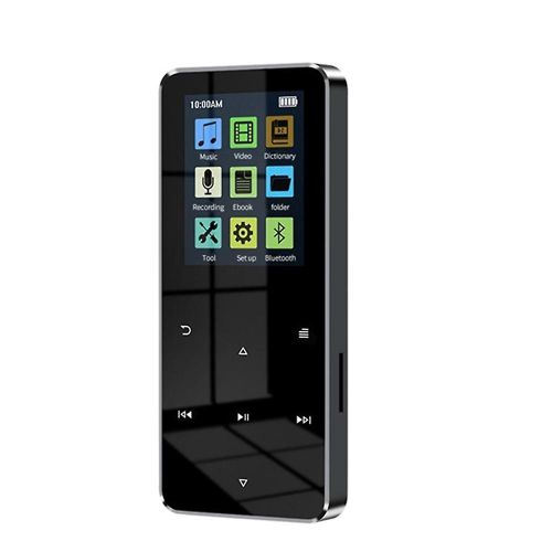 Lecteur MP4 avec Bluetooth Haut-parleur intégré Touche tactile Radio FM Lecture vidéo E-Book HIFI Métal 2.0 pouces Lecteur tactile (noir)