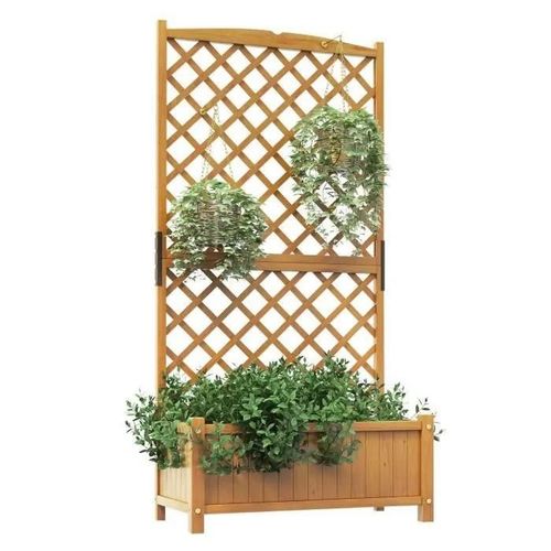Costway Jardinière À Treillis Bois De Sapin Avec 4 Trous De Drainage 90x44,5x180 Cm Bac À Fleurs Extérieur Pour Plantes Grimpantes