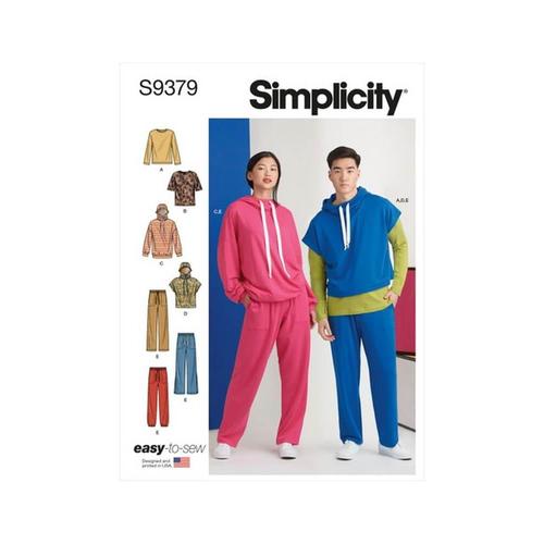 Patron Simplicity 9379 - Sweats À Capuche, Pantalons Et T-Shirts Unisexe Surdimensionnés En Tricot 40 Au 62 Fr