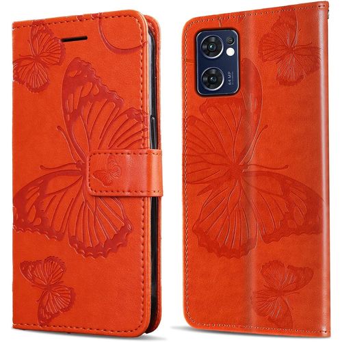 Coque Pour Oppo Find X5 Lite 5g, Papillon Imprime Housse En Cuir Pu Magnetique Portefeuille, Etui A Rabat Pour Oppo Find X5 Lite 5g, Orange