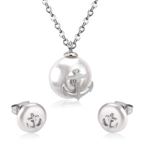 Parure De Bijoux De Luxe En Acier Inoxydable, Ensemble De Bijoux À Fleurs Dorées, Imitation De Perle Blanche, Pendentif, Boucles D'oreilles, Colliers De Mariée