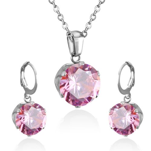 Parure De Bijoux De Luxe En Acier, Ensemble De Bijoux Délicats, Breloque, Blanc/Noir/Bleu/Bleu Foncé/Rose, Pendentif En Cristal, Collier, Boucles D'oreilles De Mariage