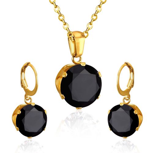 Parure De Bijoux De Luxe En Acier, Ensemble De Bijoux Délicats, Breloque, Blanc/Noir/Bleu/Bleu Foncé/Rose, Pendentif En Cristal, Collier, Boucles D'oreilles De Mariage
