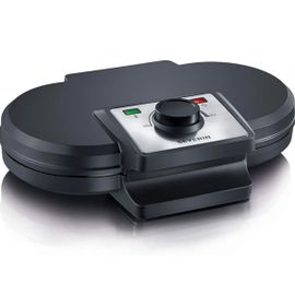 SEVERIN Gaufrier Duo 1 200 W, Appareil à gaufres au revêtement antiadhésif pour deux gaufres norvégiennes moelleuses et croustillantes, Machine à gaufres au design compact, noir, WA 2106