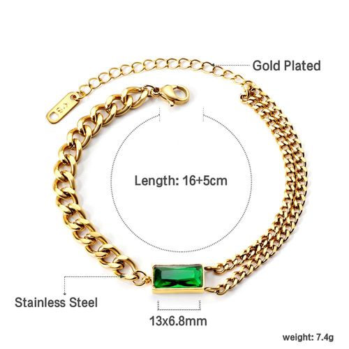 Luxusteel-Bracelets En Acier Inoxydable Pour Femme, Oeil Vert Noir Et Blanc, Bracelet En Pierre De Cristal, Élégant, Cubique, Contre-Indiqué