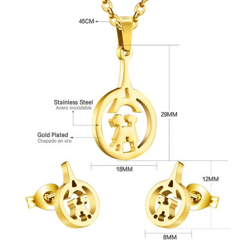 Parure De Luxe En Acier Inoxydable Pour Garçons Et Filles, Collier Et Boucles D'oreilles À Pendentif Pour Enfants, Ensembles De Bijoux De Famille, Cadeaux D'anniversaire