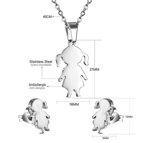 Parure De Luxe En Acier Inoxydable Pour Garçons Et Filles, Collier Et Boucles D'oreilles À Pendentif Pour Enfants, Ensembles De Bijoux De Famille, Cadeaux D'anniversaire