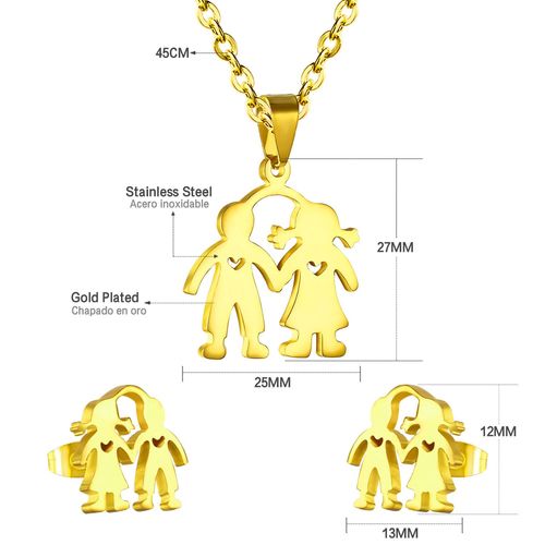 Parure De Luxe En Acier Inoxydable Pour Garçons Et Filles, Collier Et Boucles D'oreilles À Pendentif Pour Enfants, Ensembles De Bijoux De Famille, Cadeaux D'anniversaire