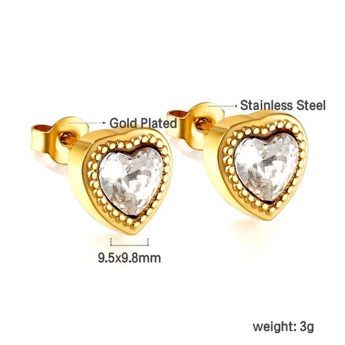 Luxusteel-Boucles D'oreilles En Acier Inoxydable Plaqué Or Pour Femme, Clip, Amour, C¿Ur, Vert, Noir, Rouge, Strass Cz, Accessoires Y2k