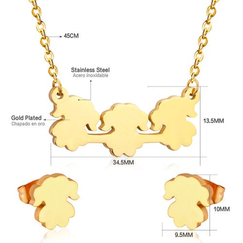 Parure De Luxe En Acier Inoxydable Pour Garçons Et Filles, Collier Et Boucles D'oreilles À Pendentif Pour Enfants, Ensembles De Bijoux De Famille, Cadeaux D'anniversaire