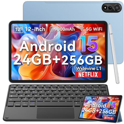 Blackview MEGA2 Tablette Tactile 11.97" Android 15 2.4G+5GHz Wifi, RAM 24 Go ROM 256 Go/SD 2 To 9000mAh Bleu Avec Clavier K1