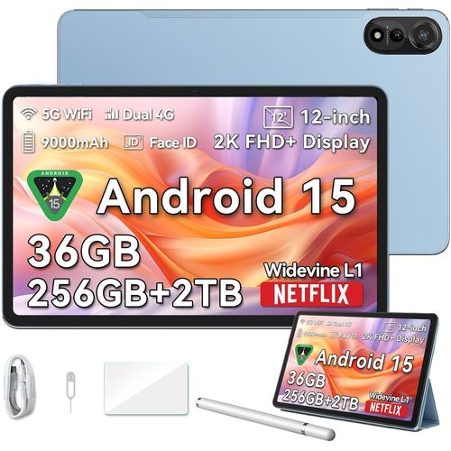 Blackview MEGA2 Tablette Tactile 11.97" Android 15 2.4G+5G Wifi, RAM 36 Go ROM 256 Go/SD 2 To 9000mAh Tablette PC Dual Sim - Bleu